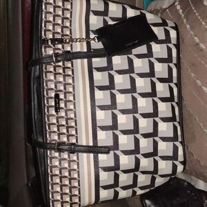 Nine West Black and Cream Patterned Tote